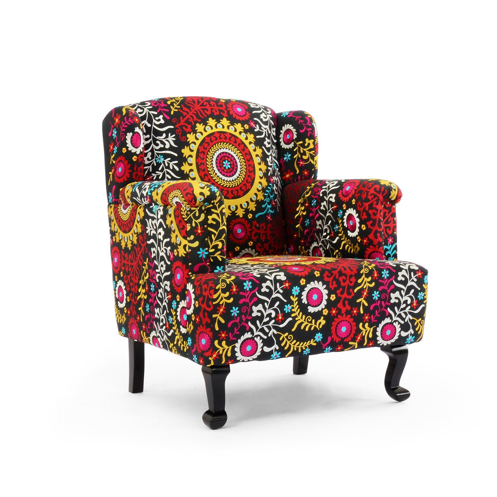 Embroidered Black Wing Chair Embroidered Black Wing Chair