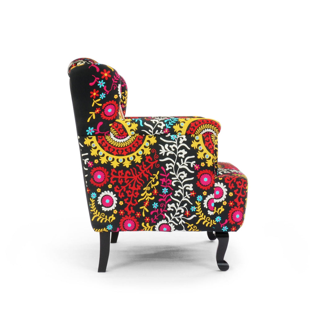 Embroidered Black Wing Chair Embroidered Black Wing Chair