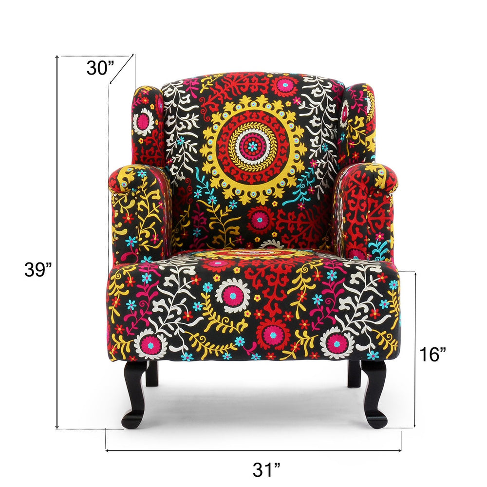 Embroidered Black Wing Chair Embroidered Black Wing Chair