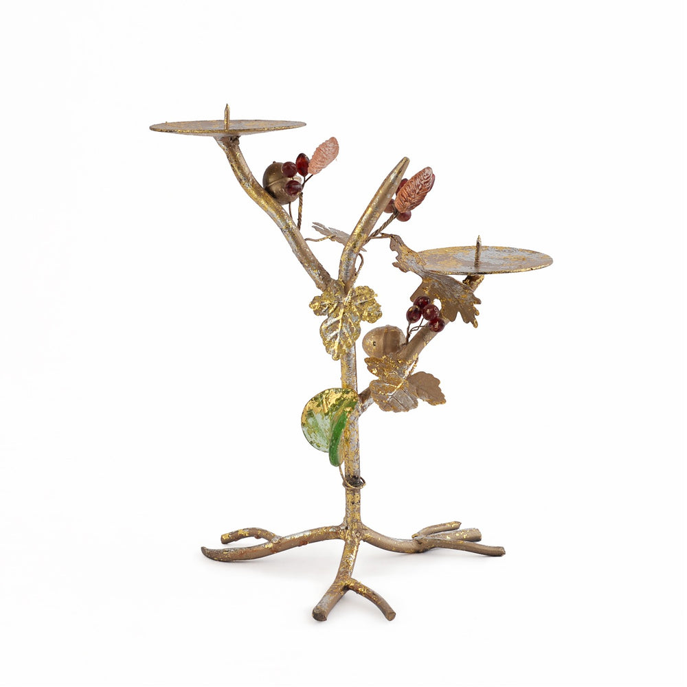 Antique Gold Foliage Candle Stand, Double Antique Gold Foliage Candle Stand, Double