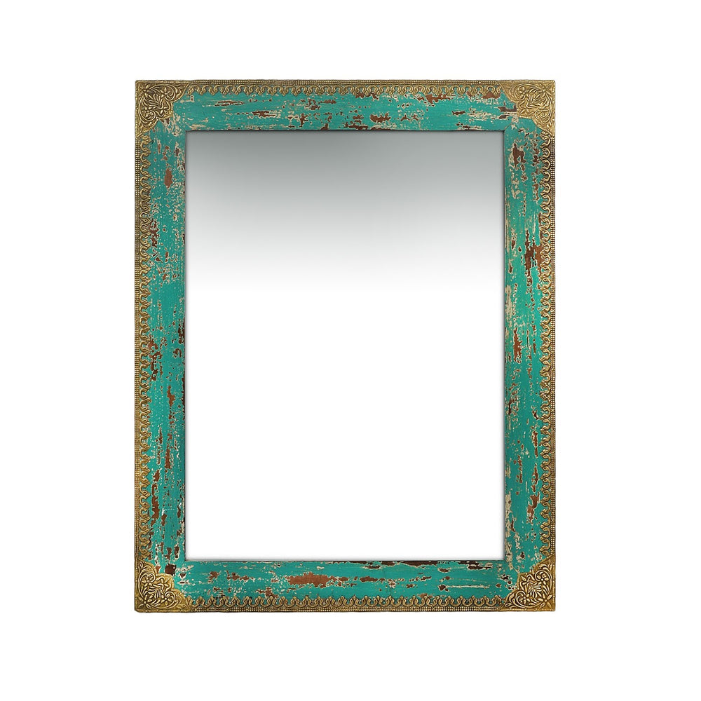 Aqua Mirror With Brass Detailing Aqua Mirror With Brass Detailing