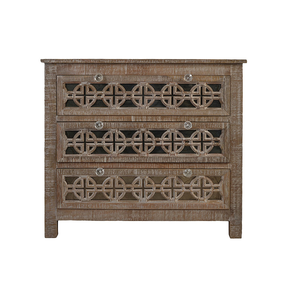 Chest Of Drawers With Wood Carving And Crystal Knobs