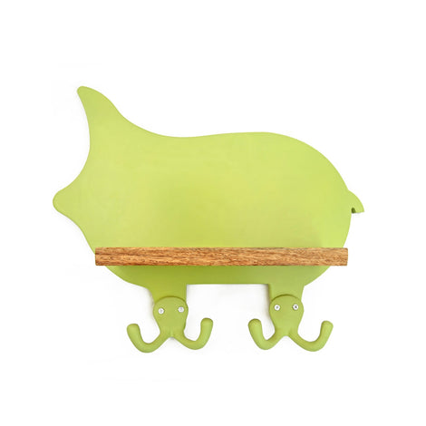 Piggy Wall Shelf With Hooks: Green