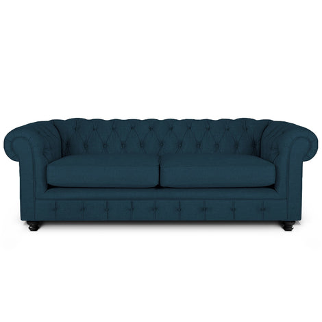 Rathburn Chesterfield 3 Seater Sofa: Burnt Blue, Fabric