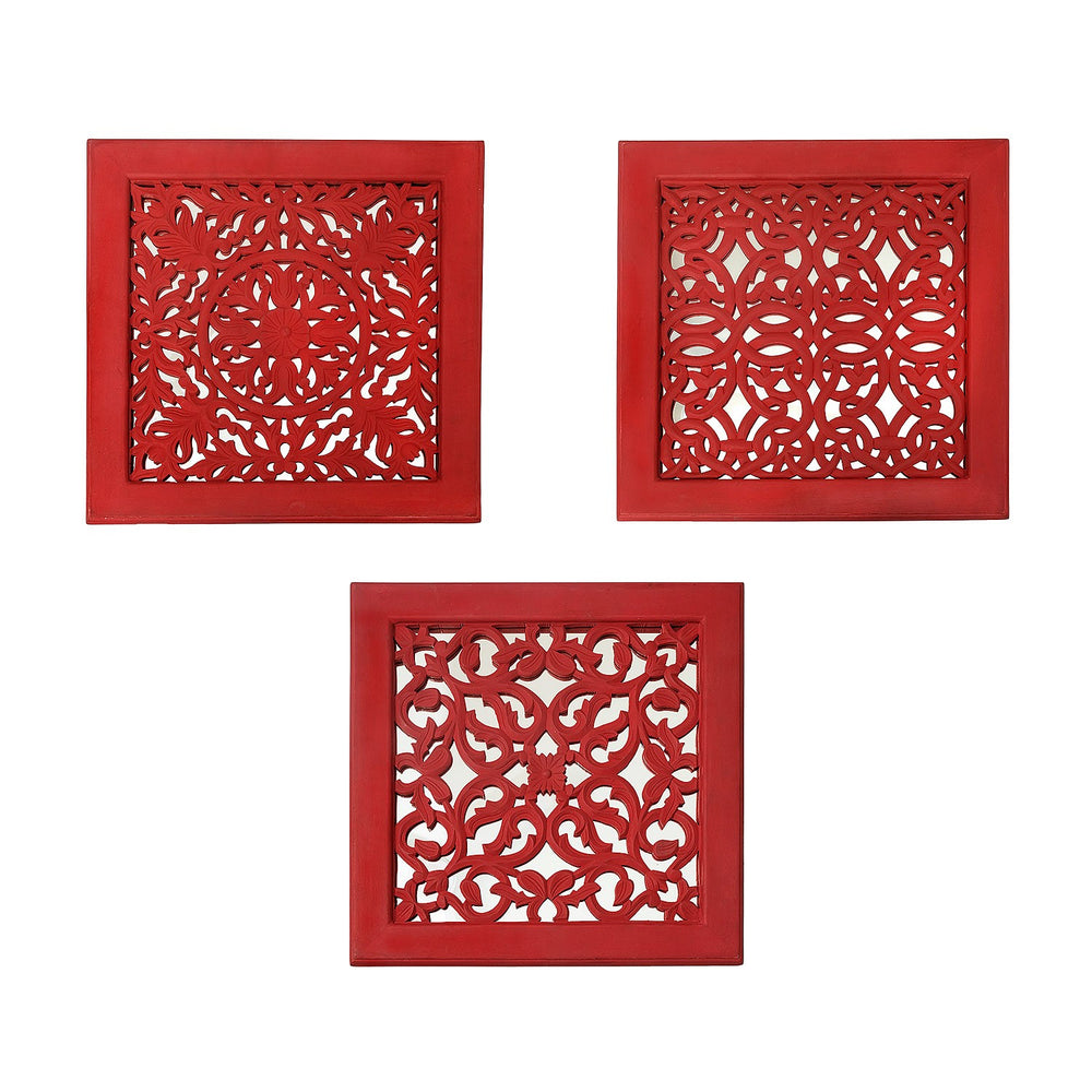 Fretwork Wall Art: Red (Set Of 3) Fretwork Wall Art: Red (Set Of 3)