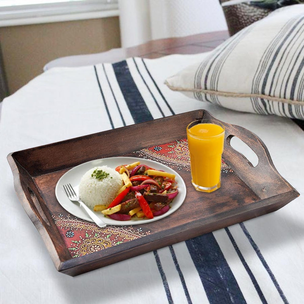 Brown Serving Tray With Brass Details Brown Serving Tray With Brass Details
