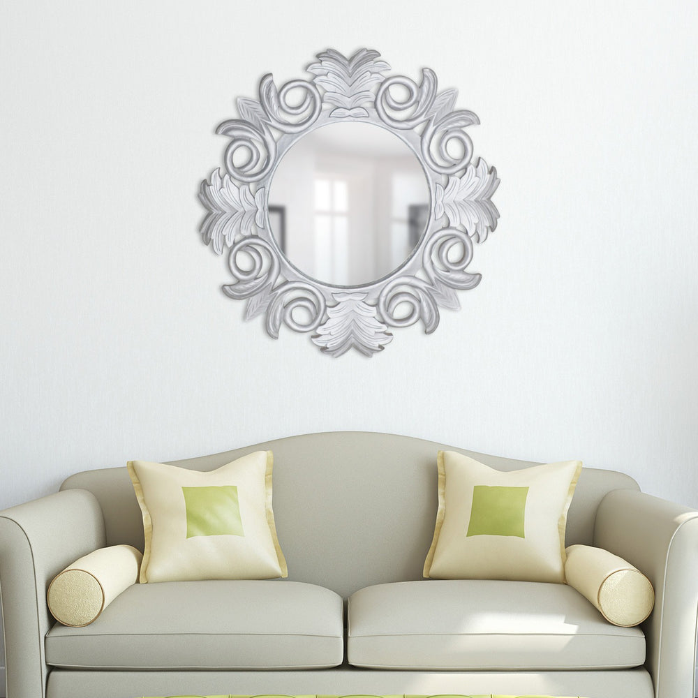 Carved Floral Mirror: Silver Carved Floral Mirror: Silver