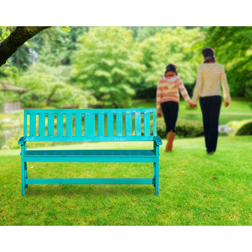 Slatted Back Bench: Turquoise Slatted Back Bench: Turquoise