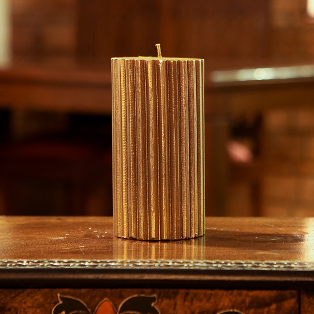 Antique Golden Ribbed Candle, 8 X 4 Antique Golden Ribbed Candle, 8 X 4