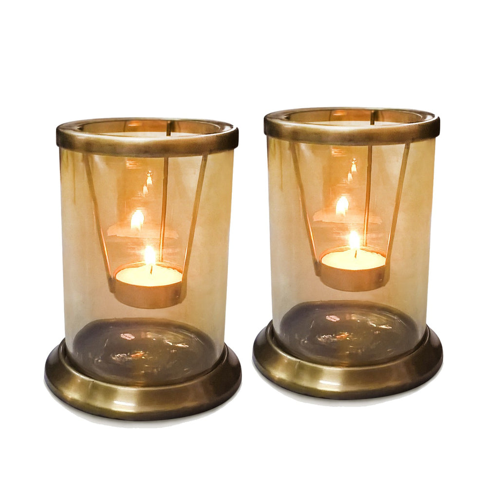 Tea Light Holder With Gold Luster Glass (Set Of 2) Tea Light Holder With Gold Luster Glass (Set Of 2)
