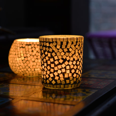 White Mosaic Votive Holder