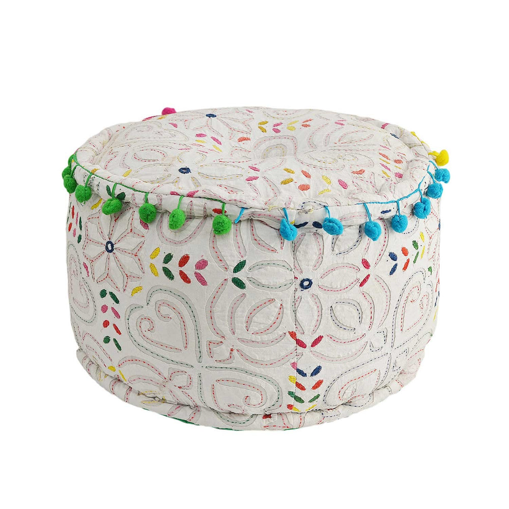 Cotton Pouffe: White Cotton Pouffe: White