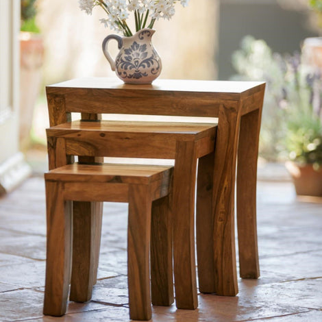 Flared Wooden Nesting Table (Set Of 3)