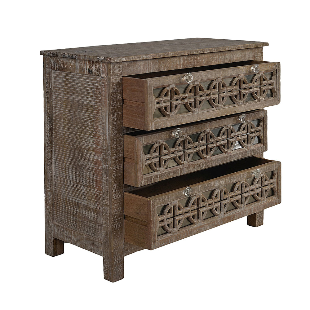 Chest Of Drawers With Wood Carving And Crystal Knobs
