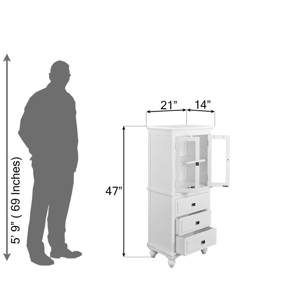 Display Cabinet With 3 Drawers: White Display Cabinet With 3 Drawers: White