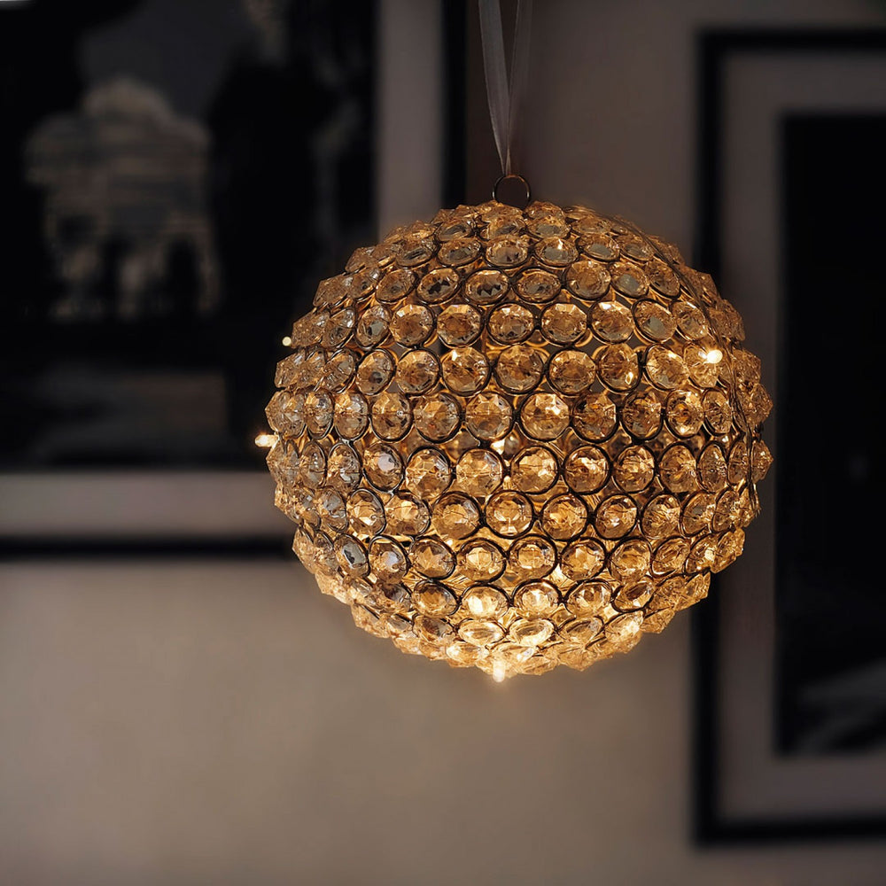 Beaded Crystal Ball With Fairy Lights: Gold Beaded Crystal Ball With Fairy Lights: Gold