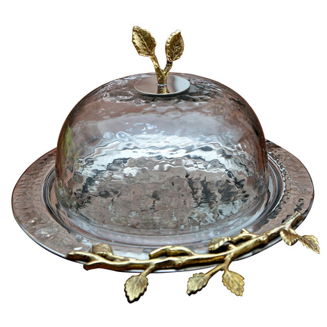 Cake Plate With Lid: Silver & Gold