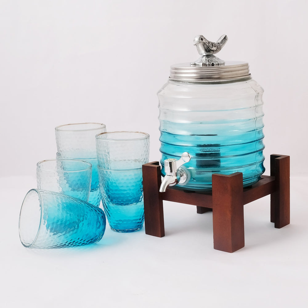 Blue Dispenser With Glasses (4.5 Ltrs) Blue Dispenser With Glasses (4.5 Ltrs)