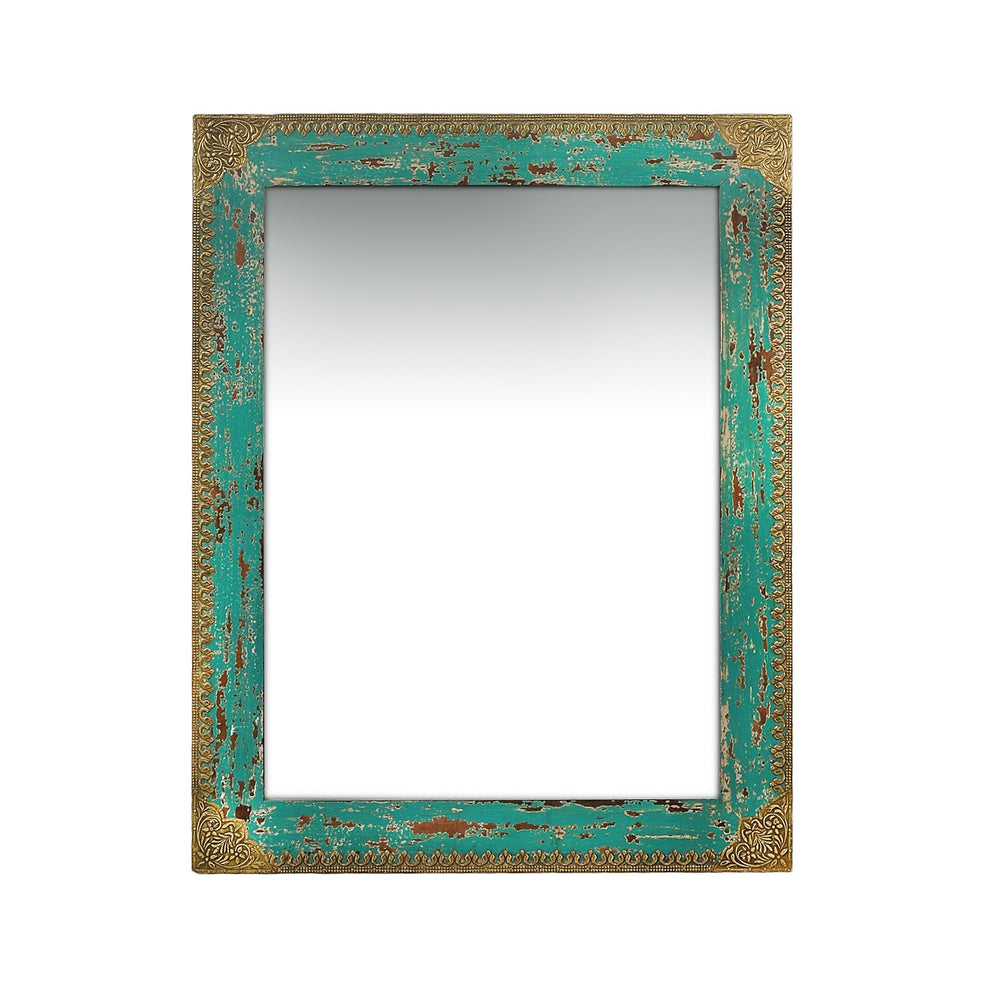 Aqua Mirror With Brass Detailing
