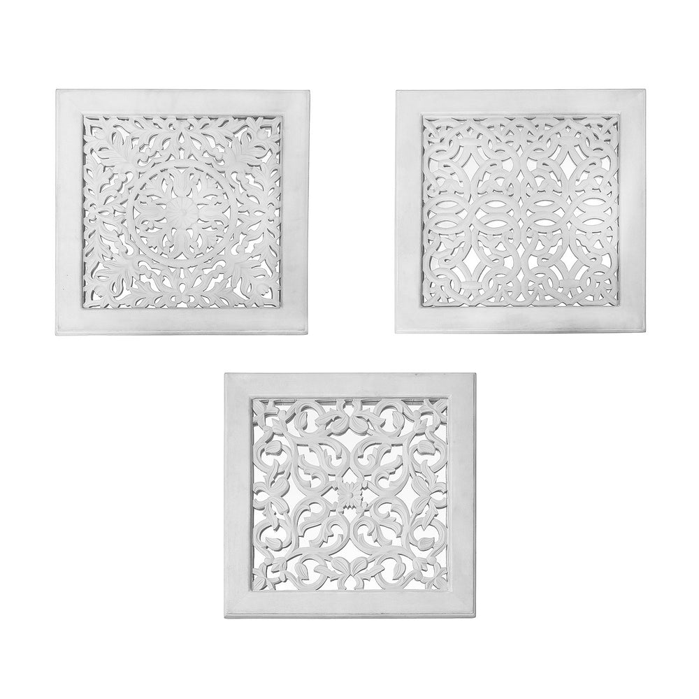 Fretwork Wall Art: White (Set Of 3)