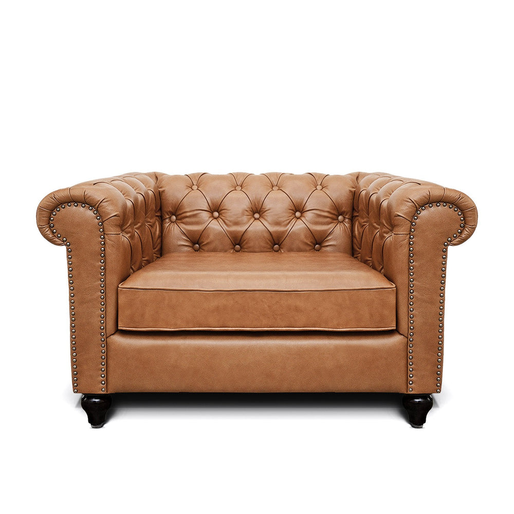 Jacob Chesterfield Single Seater Sofa: Biscuit Brown, Leather