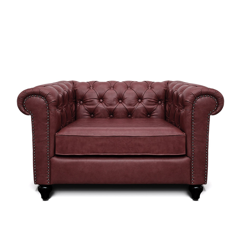 Jacob Chesterfield Single Seater Sofa: Wine, Leather