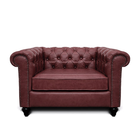 Jacob Chesterfield Single Seater Sofa: Wine, Leather