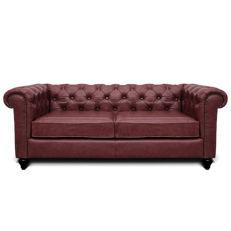 Jacob Chesterfield 3 Seater Sofa: Wine, Leather