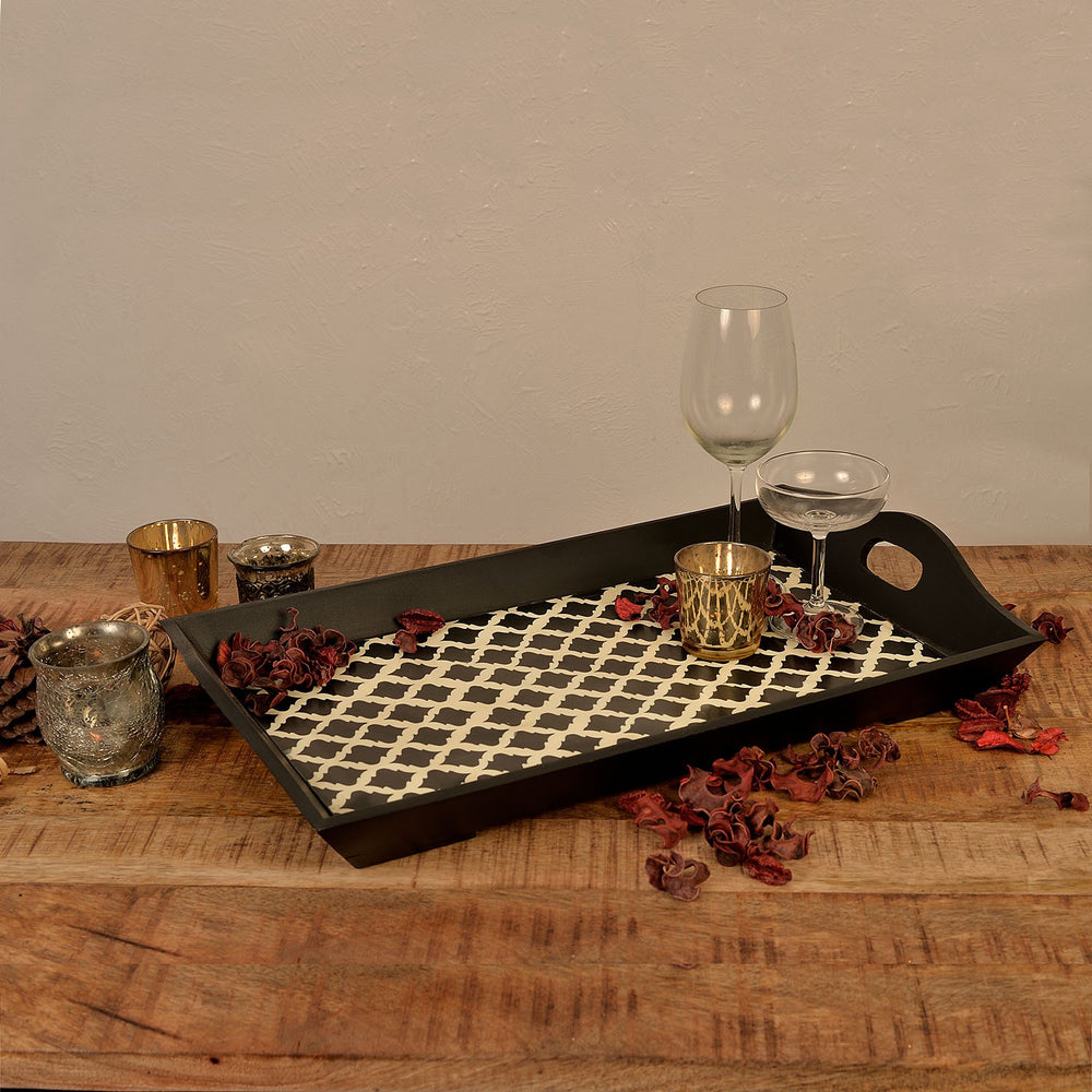 Monochrome Ikat Print Tray