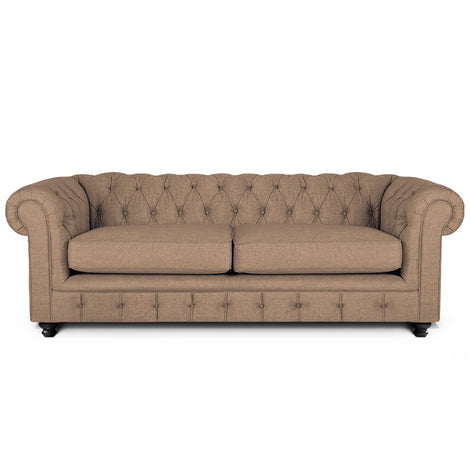 Rathburn Chesterfield 3 Seater Sofa: Beige, Fabric
