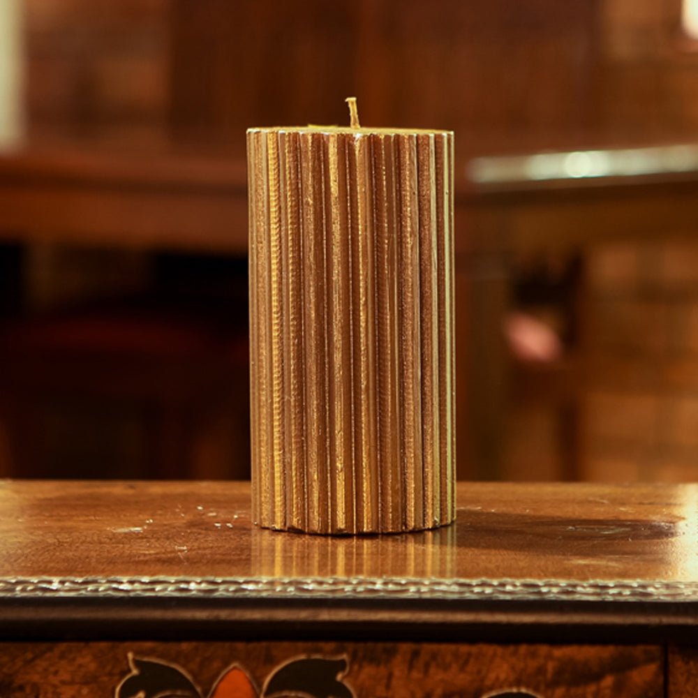 Antique Golden Ribbed Candle, 8 X 4