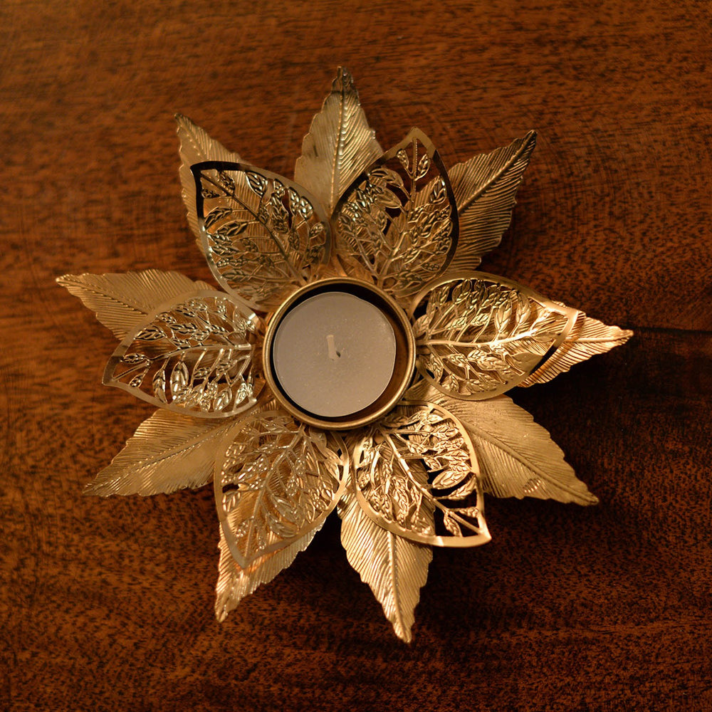 Small Golden Flower Tea Light Holder