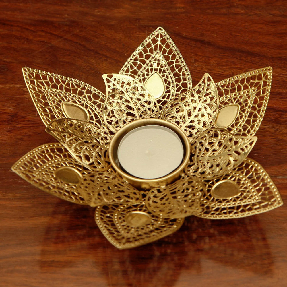 Small Golden Flower Tea Light Holders