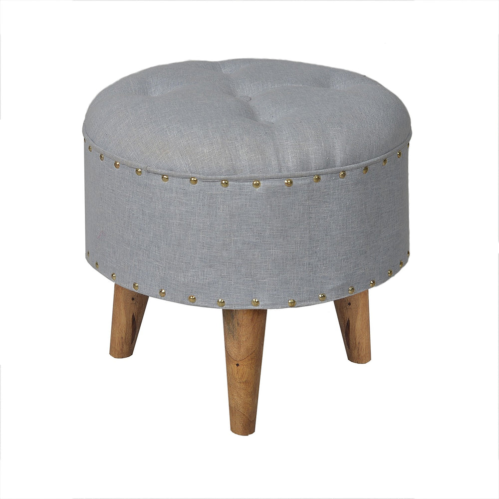 Linen Upholstered Round Ottoman/ Stool