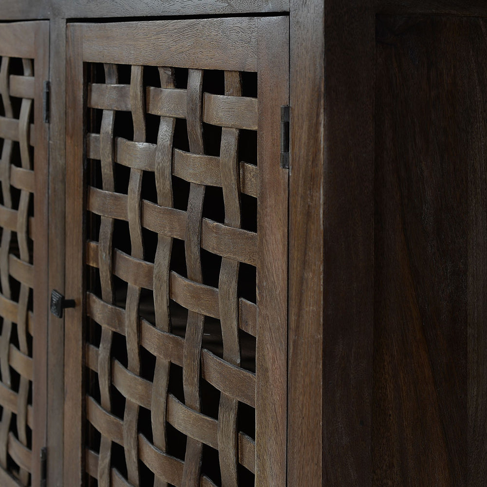 Weaved Wood Storage Cabinet