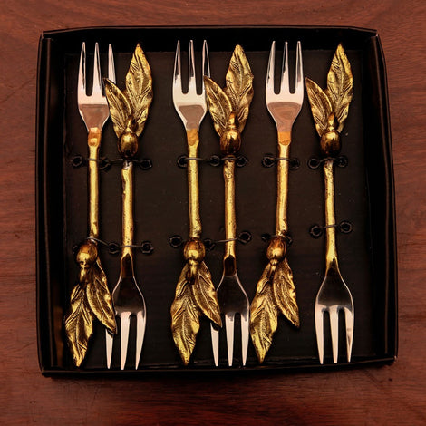Gold Twig & Leaf Forks (Set Of 6)