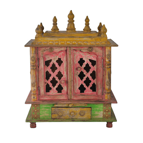 Pink Wooden Temple With Doors And 1 Drawer