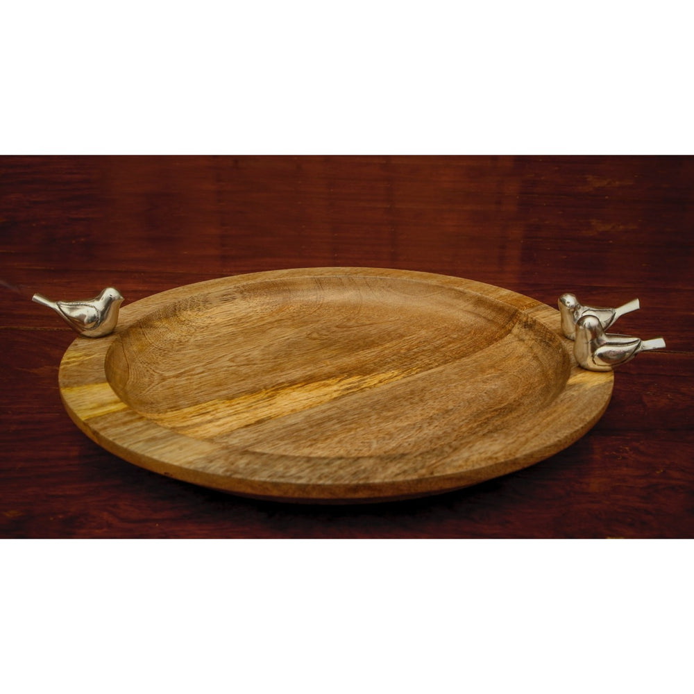 Round Wooden Platter With Bird