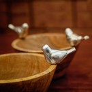 Wooden Bowl With Metal Bird (Set Of 2)
