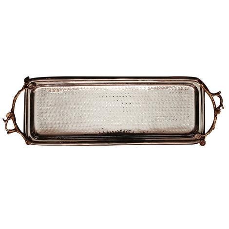 Stainless Steel Rectangular Tray With Gold Handle