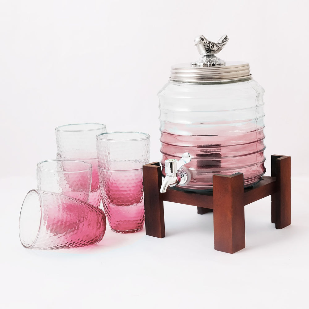 Pink Dispenser With Glasses (4.5 Ltrs)