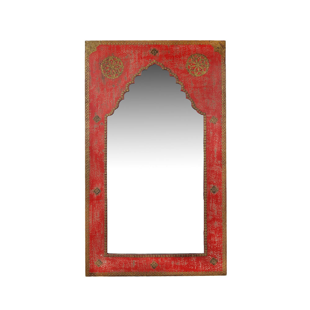 Red Mirror With Brass Detailing